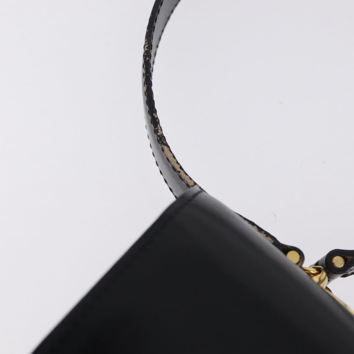 CELINE Hand Bag Leather 2way Black Gold Tone Auth mr2993