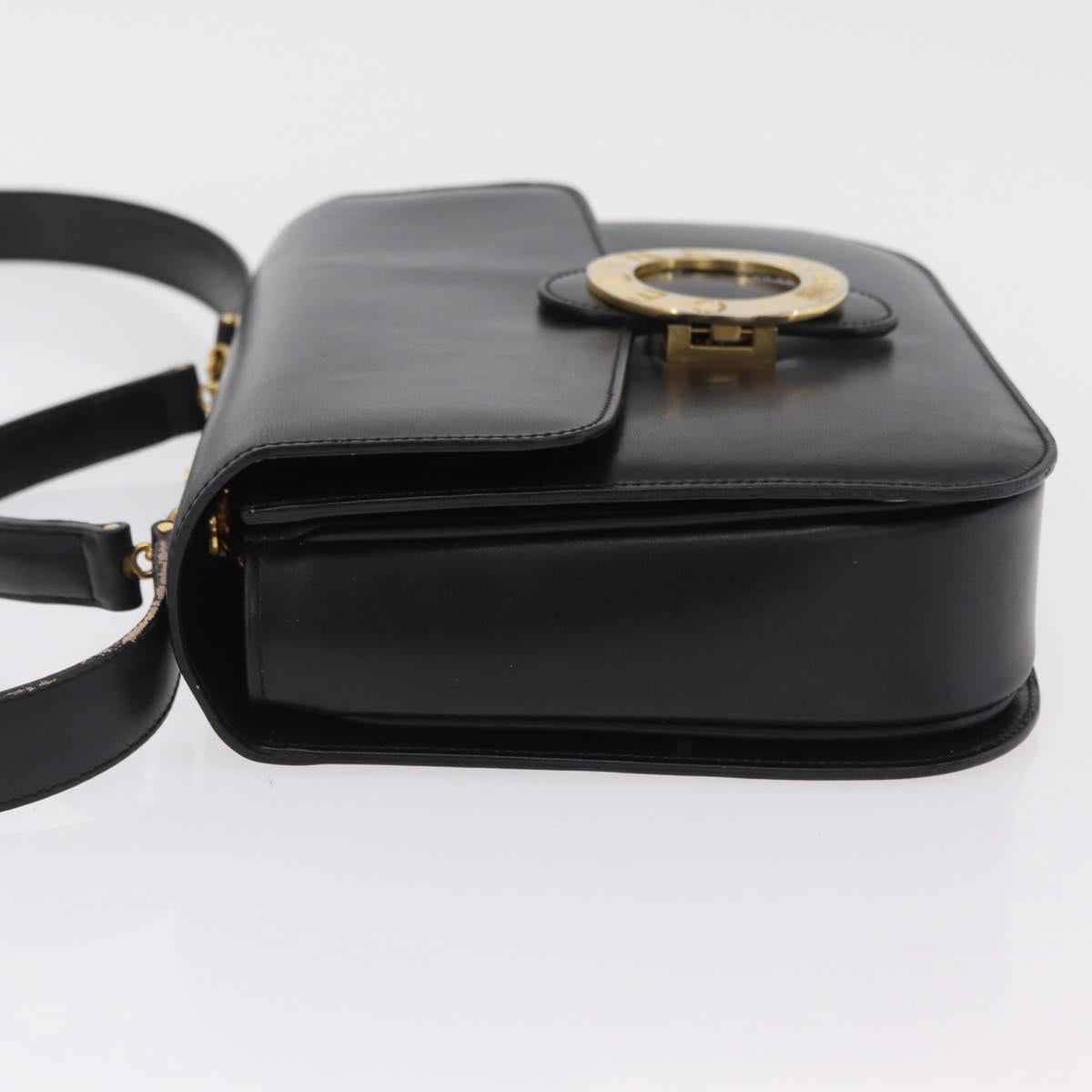 CELINE Hand Bag Leather 2way Black Gold Tone Auth mr2993