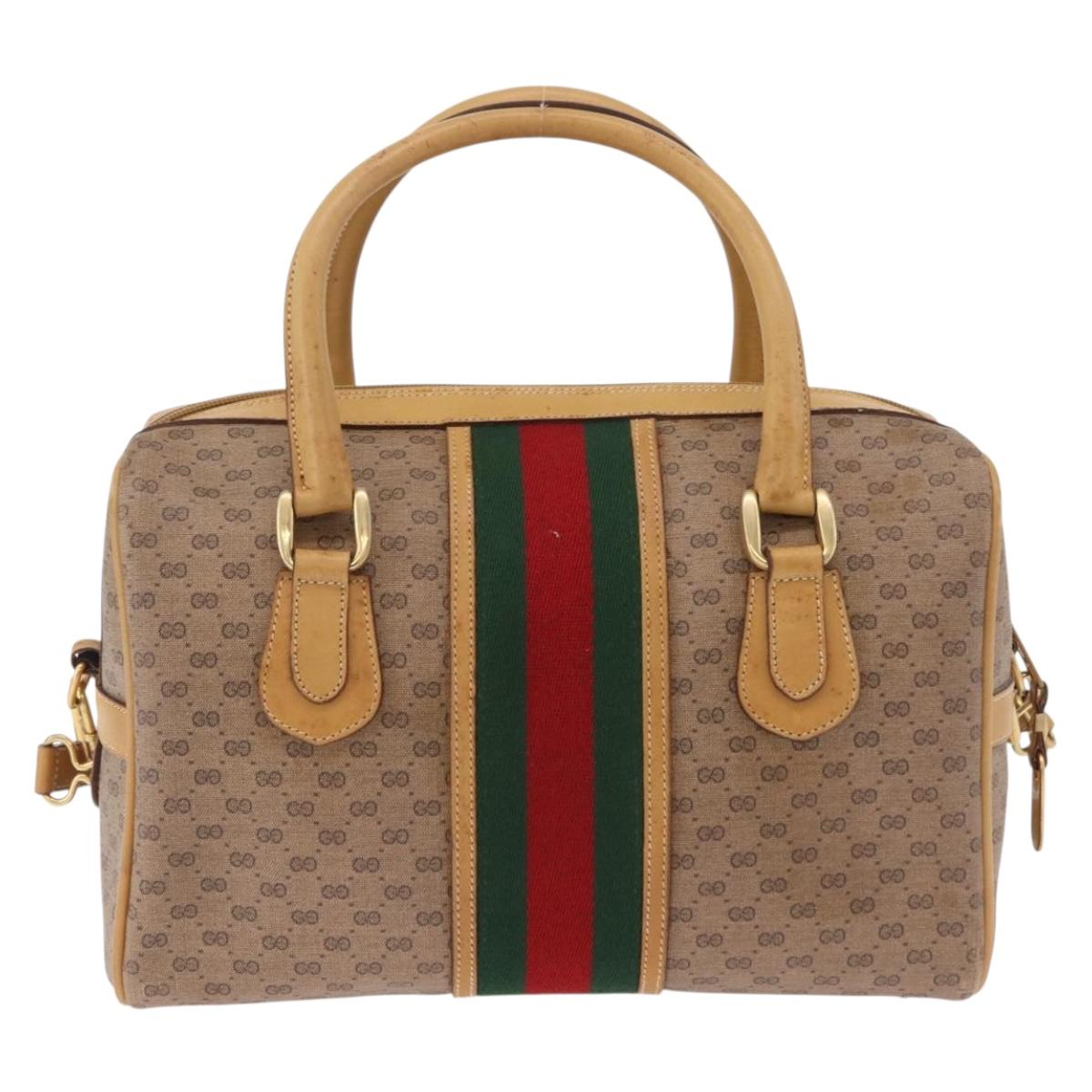 GUCCI Micro GG Web Sherry Line Hand Bag PVC 2way Beige 002 58 4422 Auth mr2994