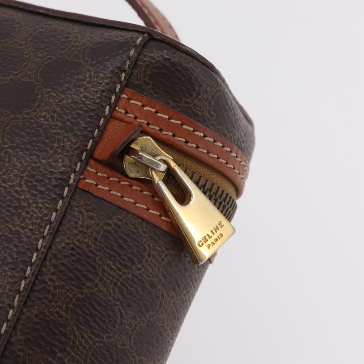 CELINE Macadam Canvas Vanity Cosmetic Pouch PVC Brown Auth mr2997A