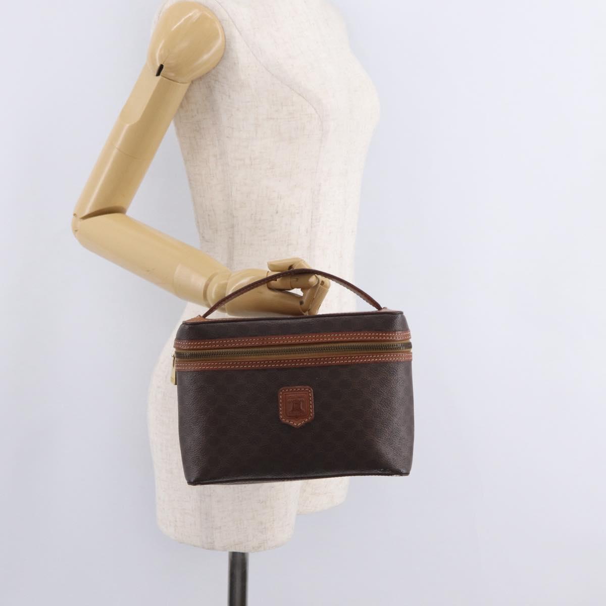 CELINE Macadam Canvas Vanity Cosmetic Pouch PVC Brown Auth mr2997A