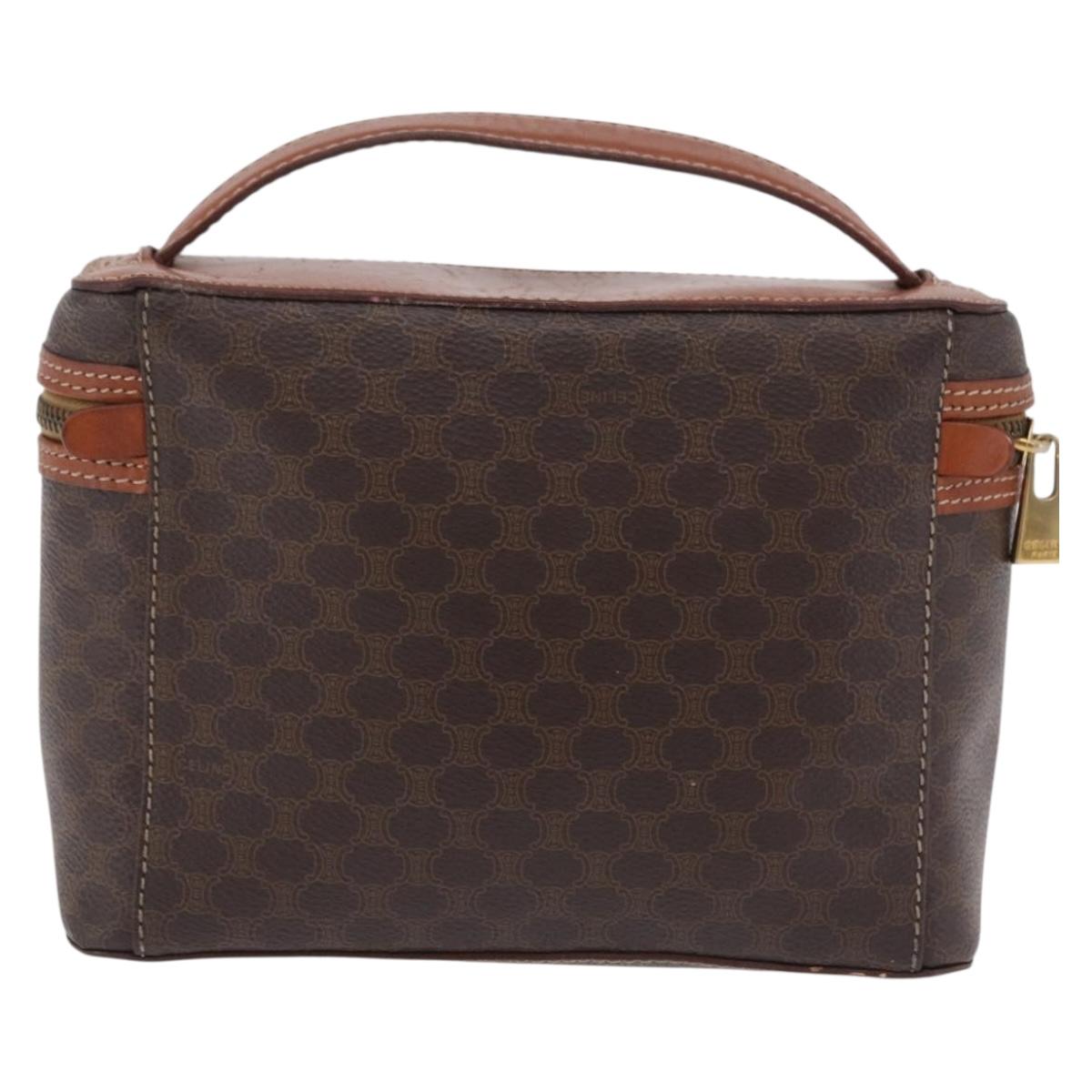 CELINE Macadam Canvas Vanity Cosmetic Pouch PVC Brown Auth mr2997A