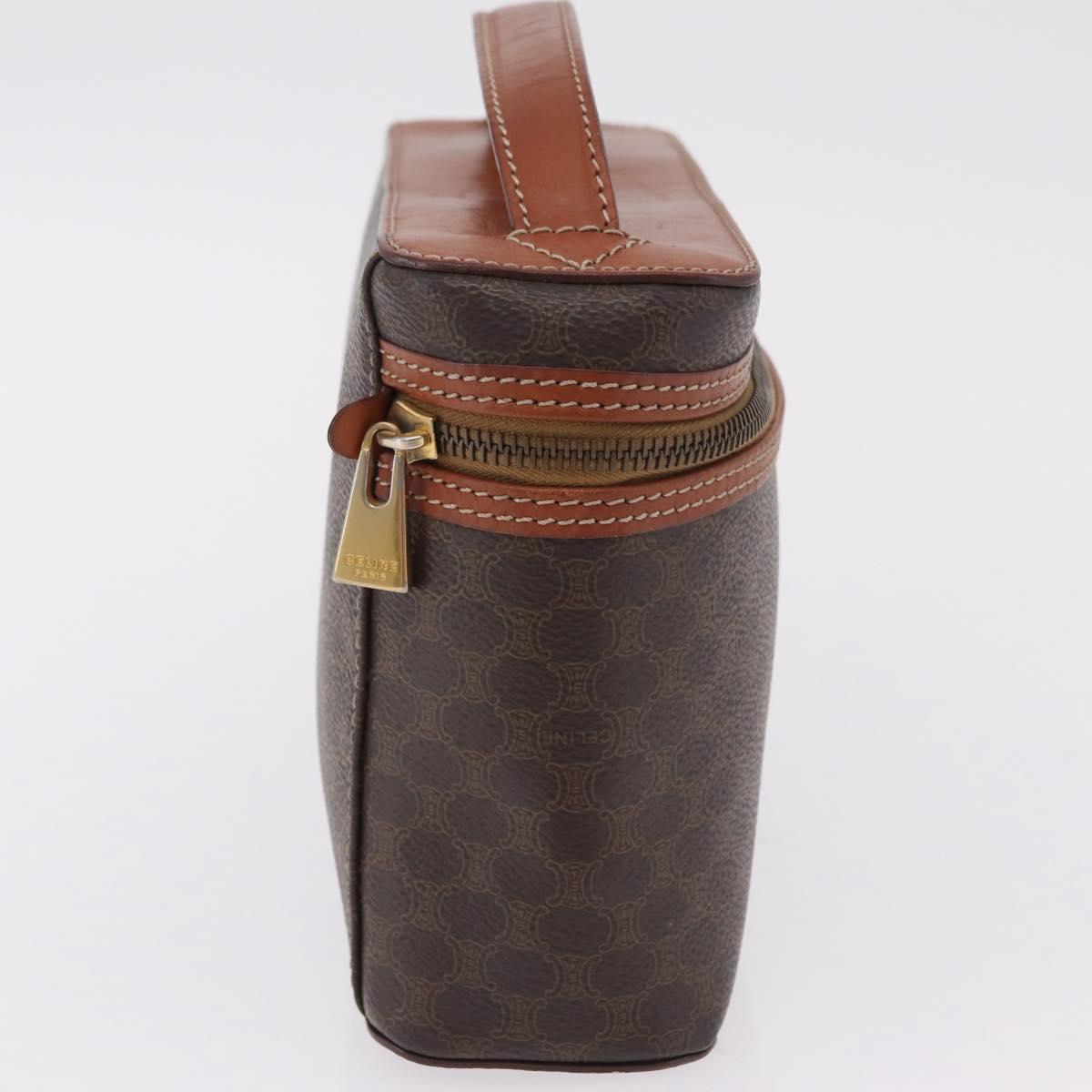 CELINE Macadam Canvas Vanity Cosmetic Pouch PVC Brown Auth mr2997A