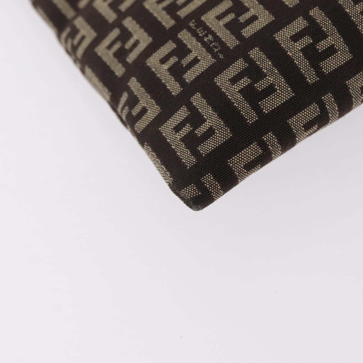 FENDI Zucchino Canvas Pouch Brown Silver 7N0013 Auth mr2999