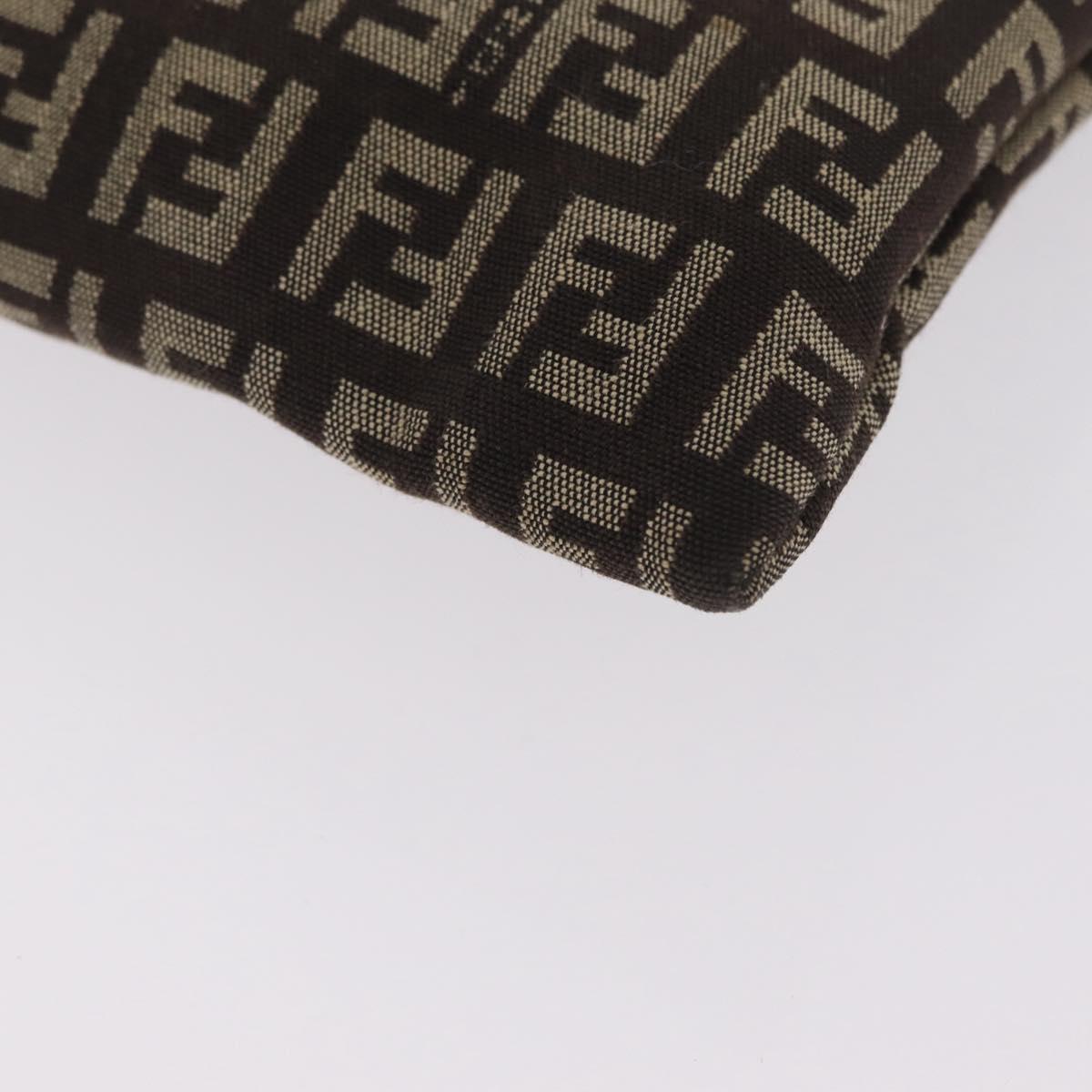 FENDI Zucchino Canvas Pouch Brown Silver 7N0013 Auth mr2999