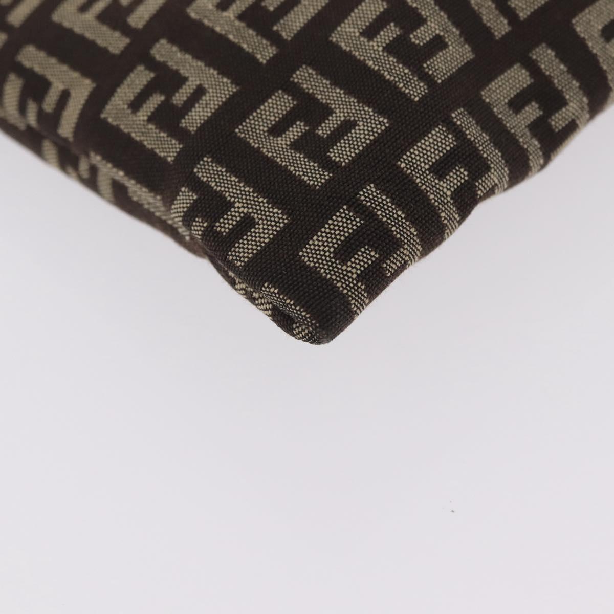 FENDI Zucchino Canvas Pouch Brown Silver 7N0013 Auth mr2999