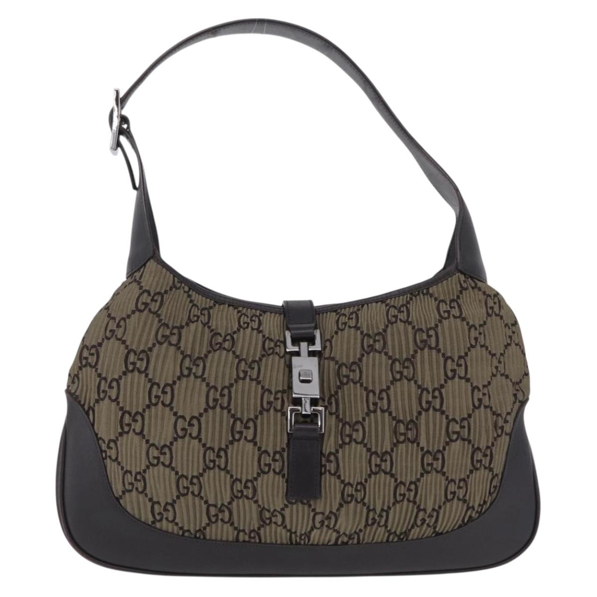 GUCCI GG Canvas Jackie Shoulder Bag Brown Silver 001 3306 Auth mr3000V