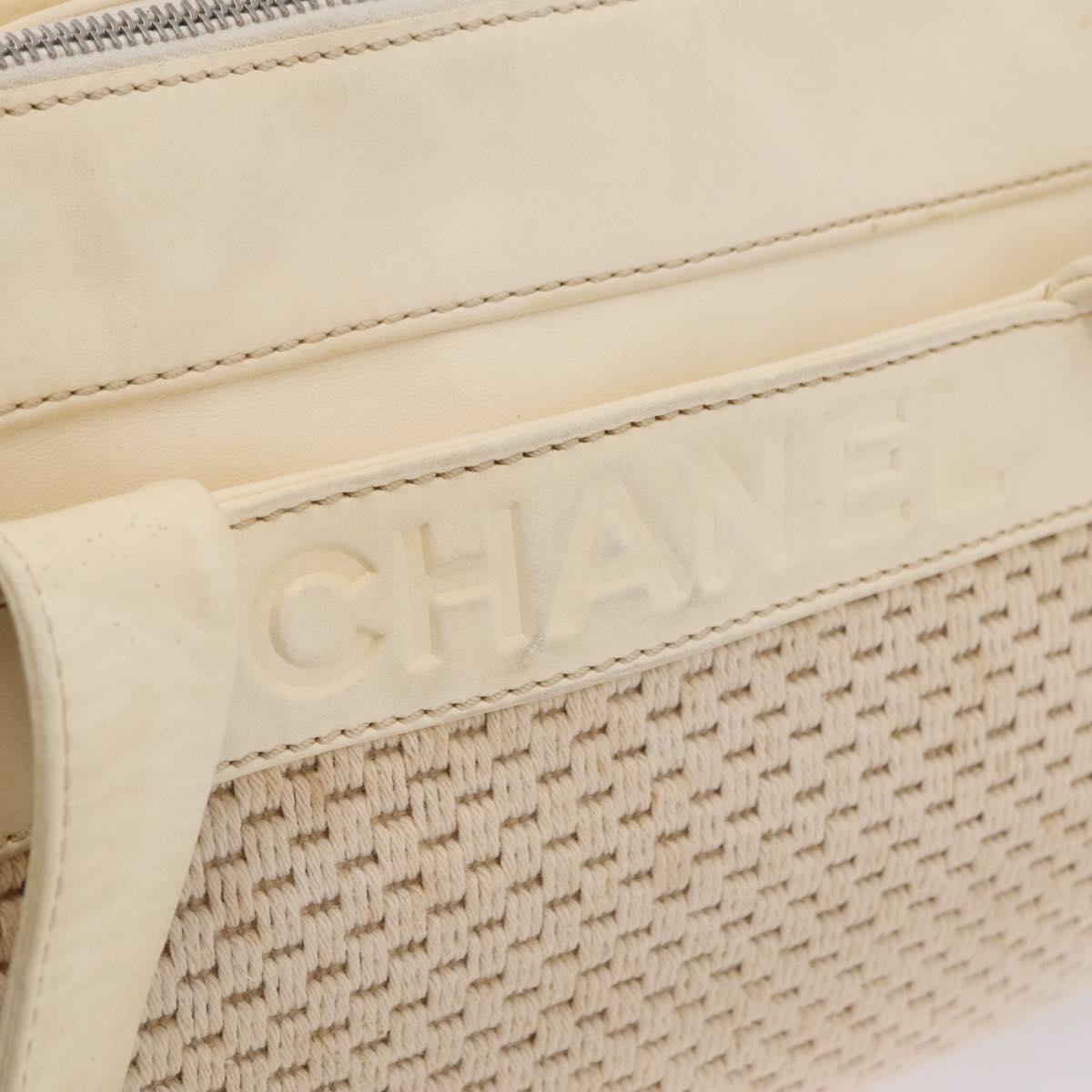 CHANEL Hand Bag Canvas Beige Silver CC Auth mr3001A
