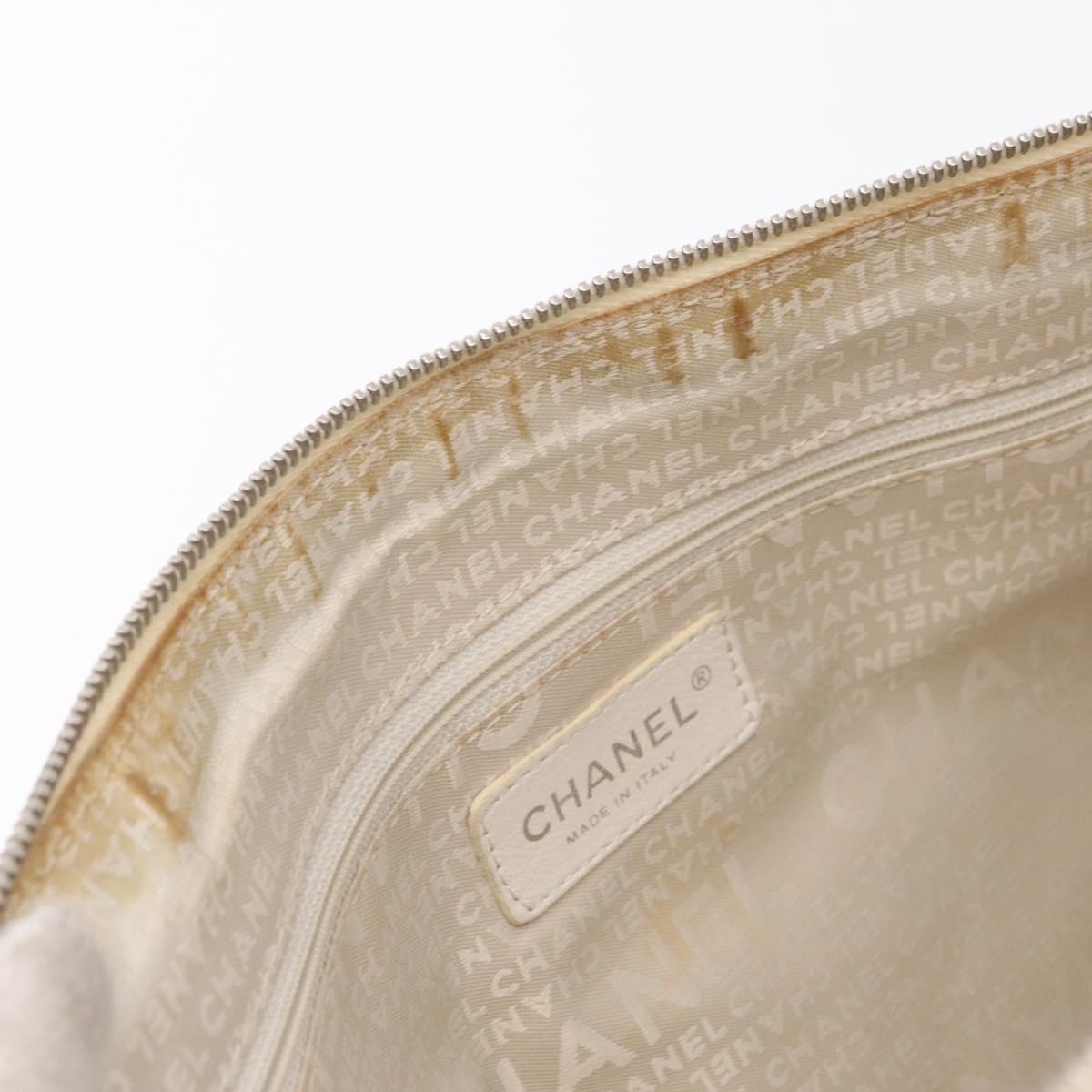 CHANEL Hand Bag Canvas Beige Silver CC Auth mr3001A