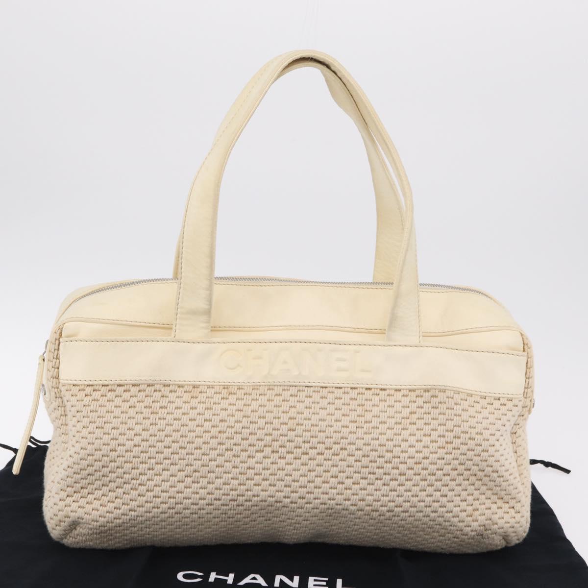 CHANEL Hand Bag Canvas Beige Silver CC Auth mr3001A