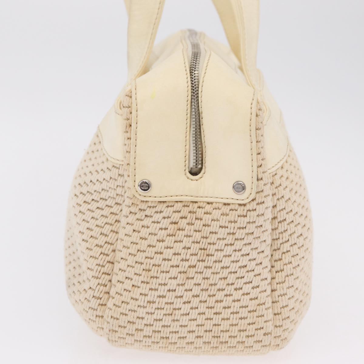 CHANEL Hand Bag Canvas Beige Silver CC Auth mr3001A