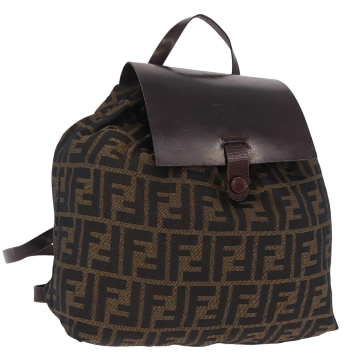 FENDI Zucca Canvas Backpack Brown Silver Auth mr3002