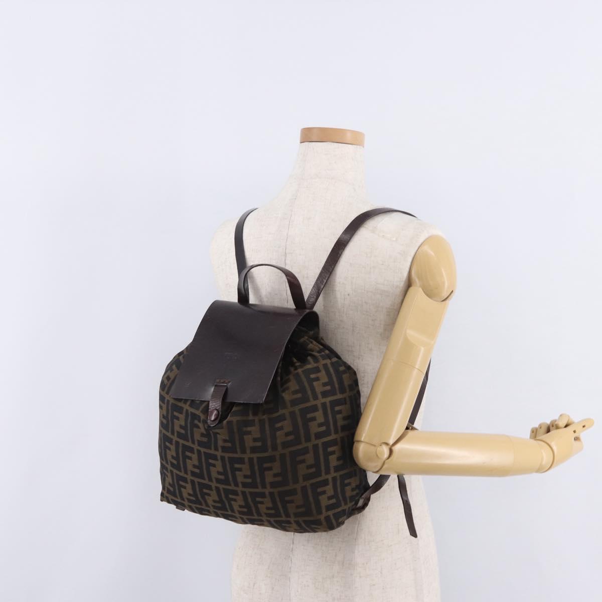 FENDI Zucca Canvas Backpack Brown Silver Auth mr3002