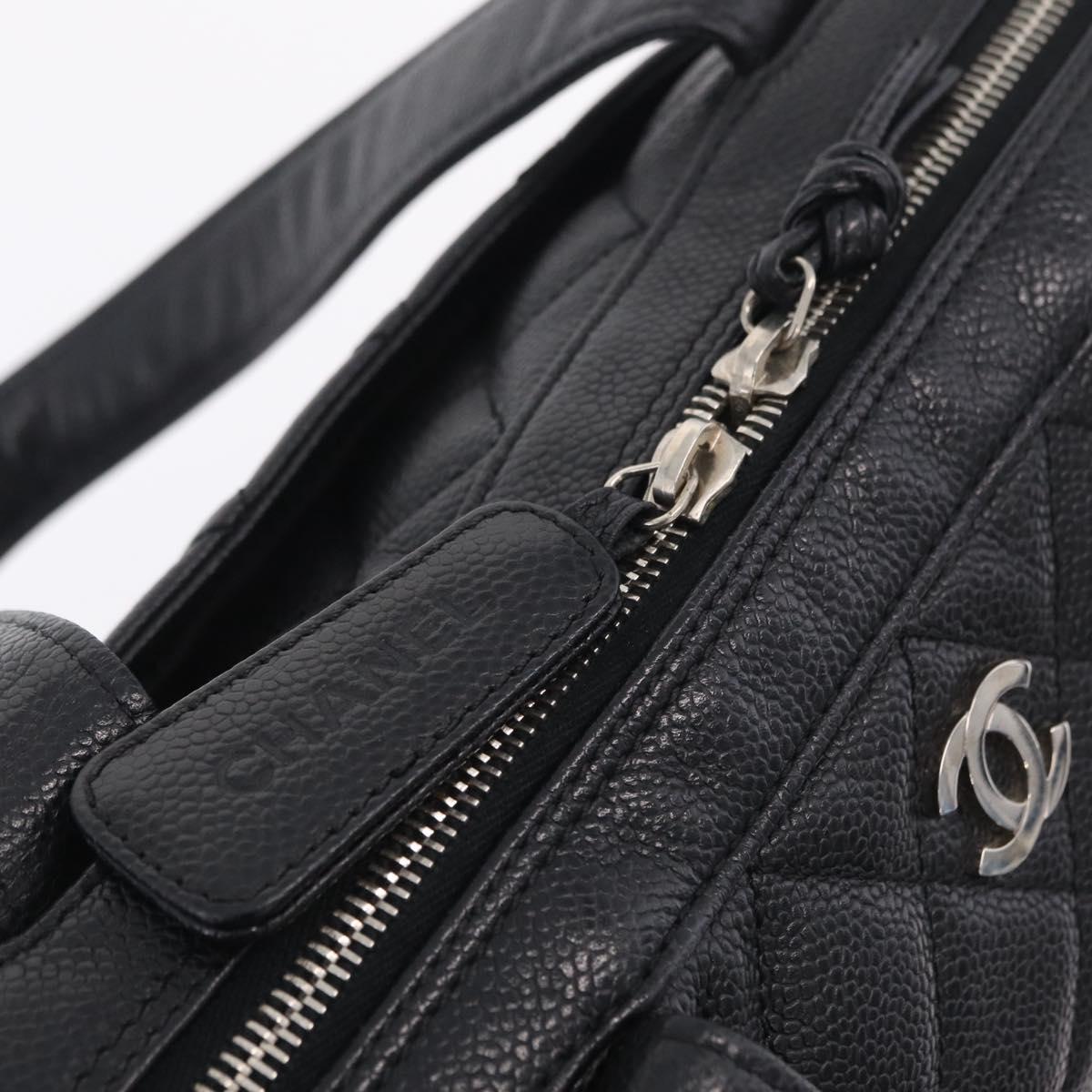 CHANEL Hand Bag Caviar Skin Black Gold Tone CC Auth mr3003V