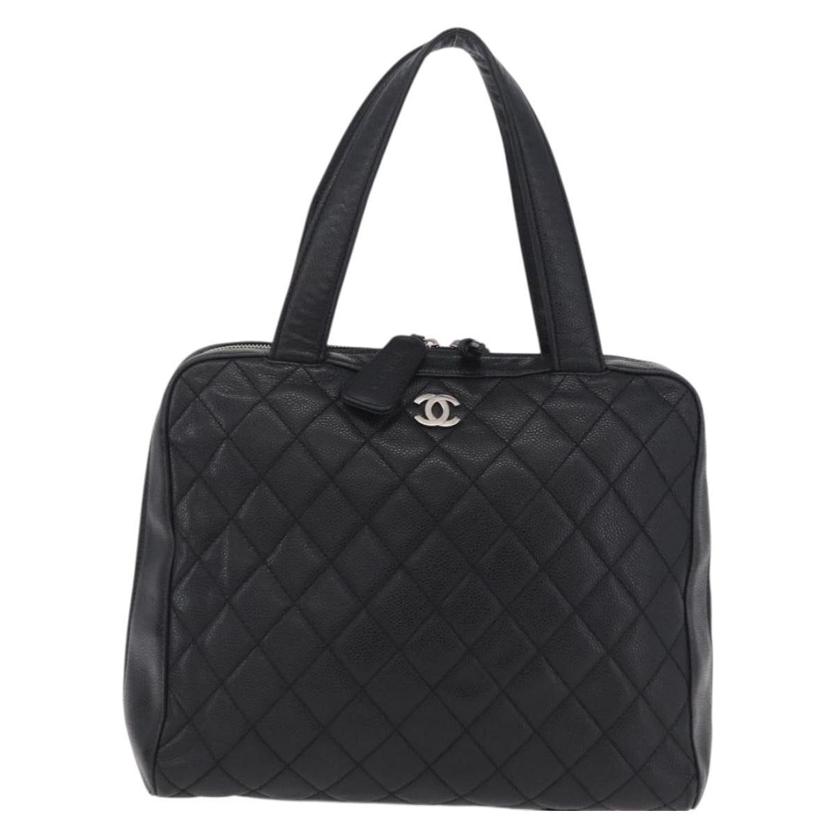 CHANEL Hand Bag Caviar Skin Black Gold Tone CC Auth mr3003V