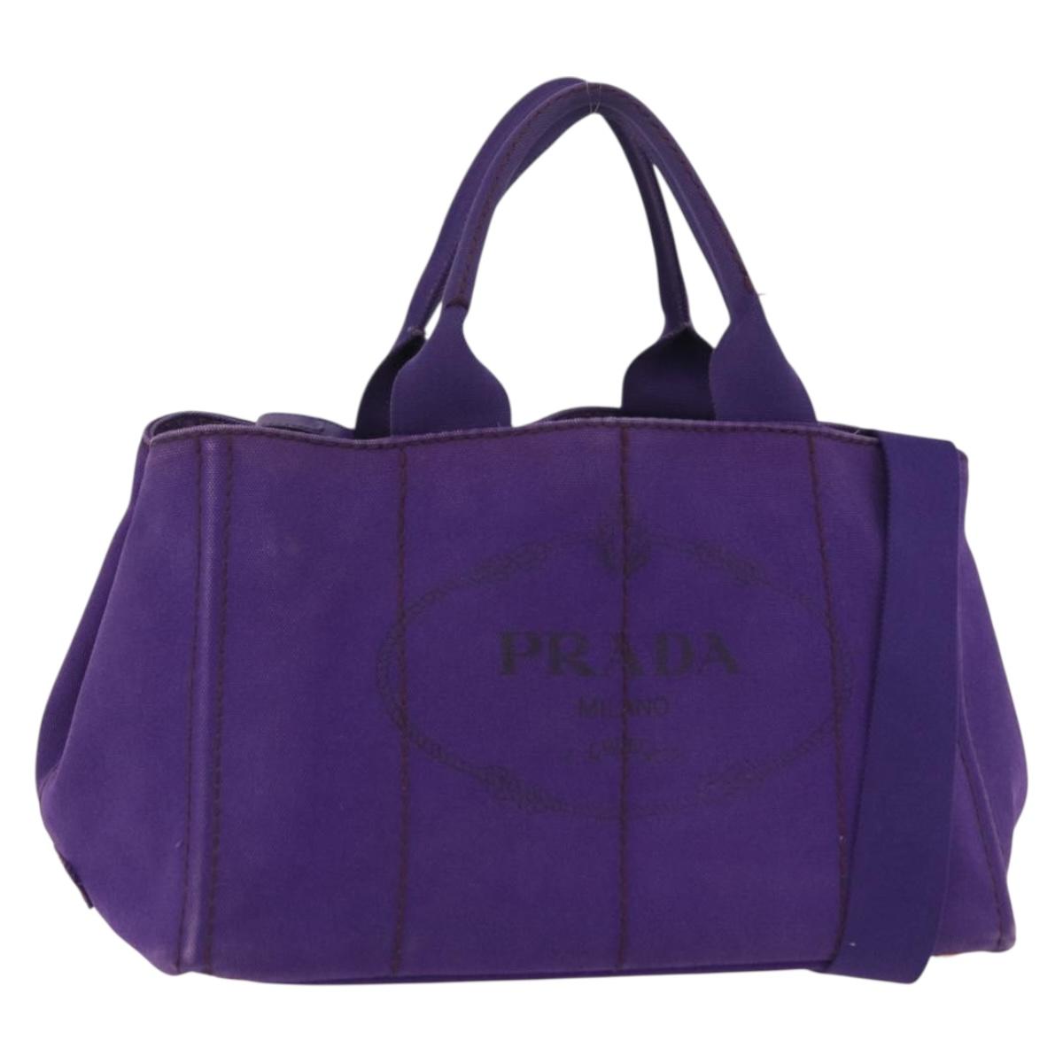 PRADA Canapa MM Hand Bag Canvas Purple Gold Tone Auth mr3004A