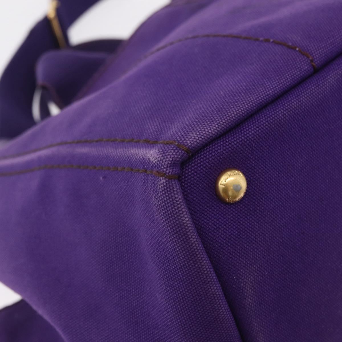 PRADA Canapa MM Hand Bag Canvas Purple Gold Tone Auth mr3004A