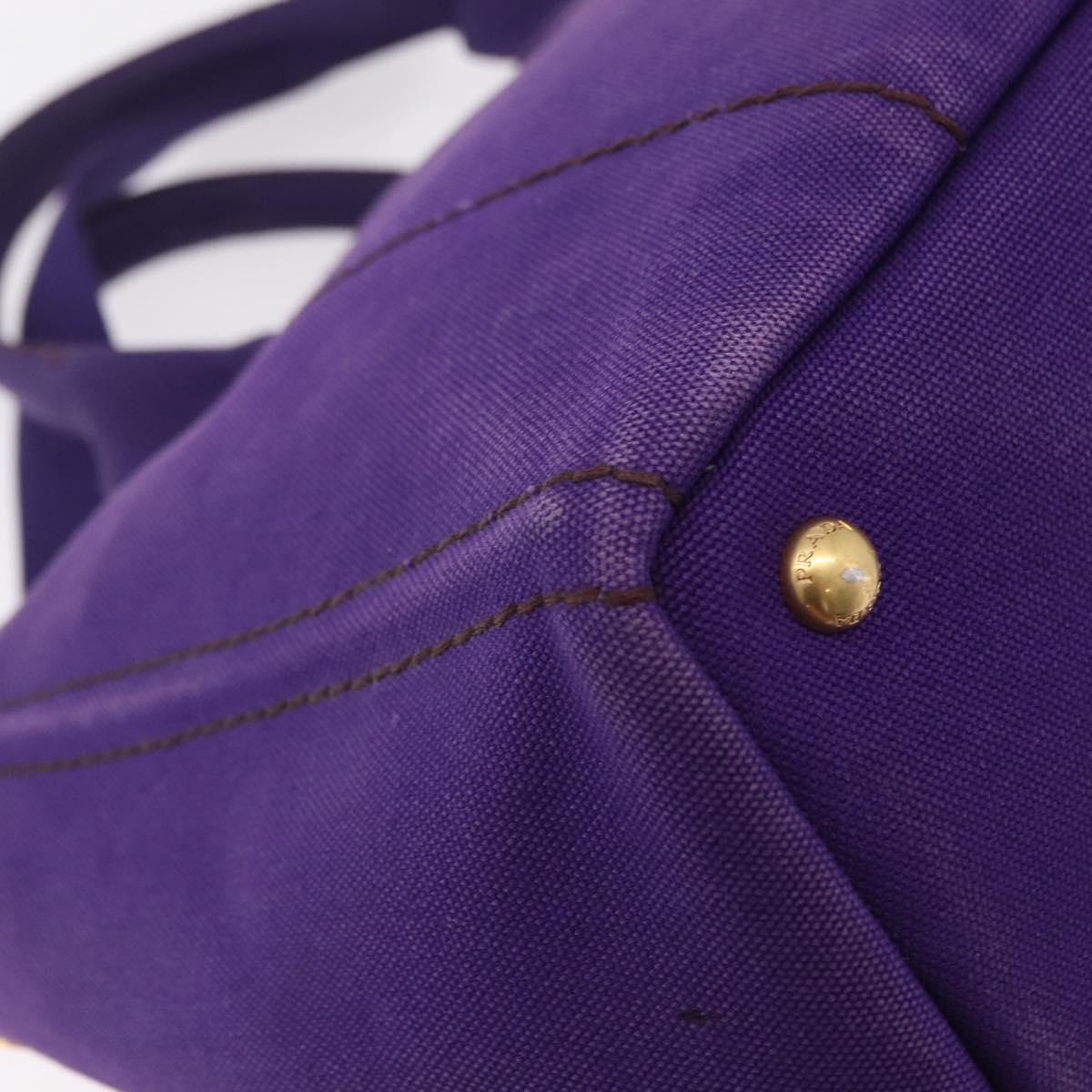PRADA Canapa MM Hand Bag Canvas Purple Gold Tone Auth mr3004A