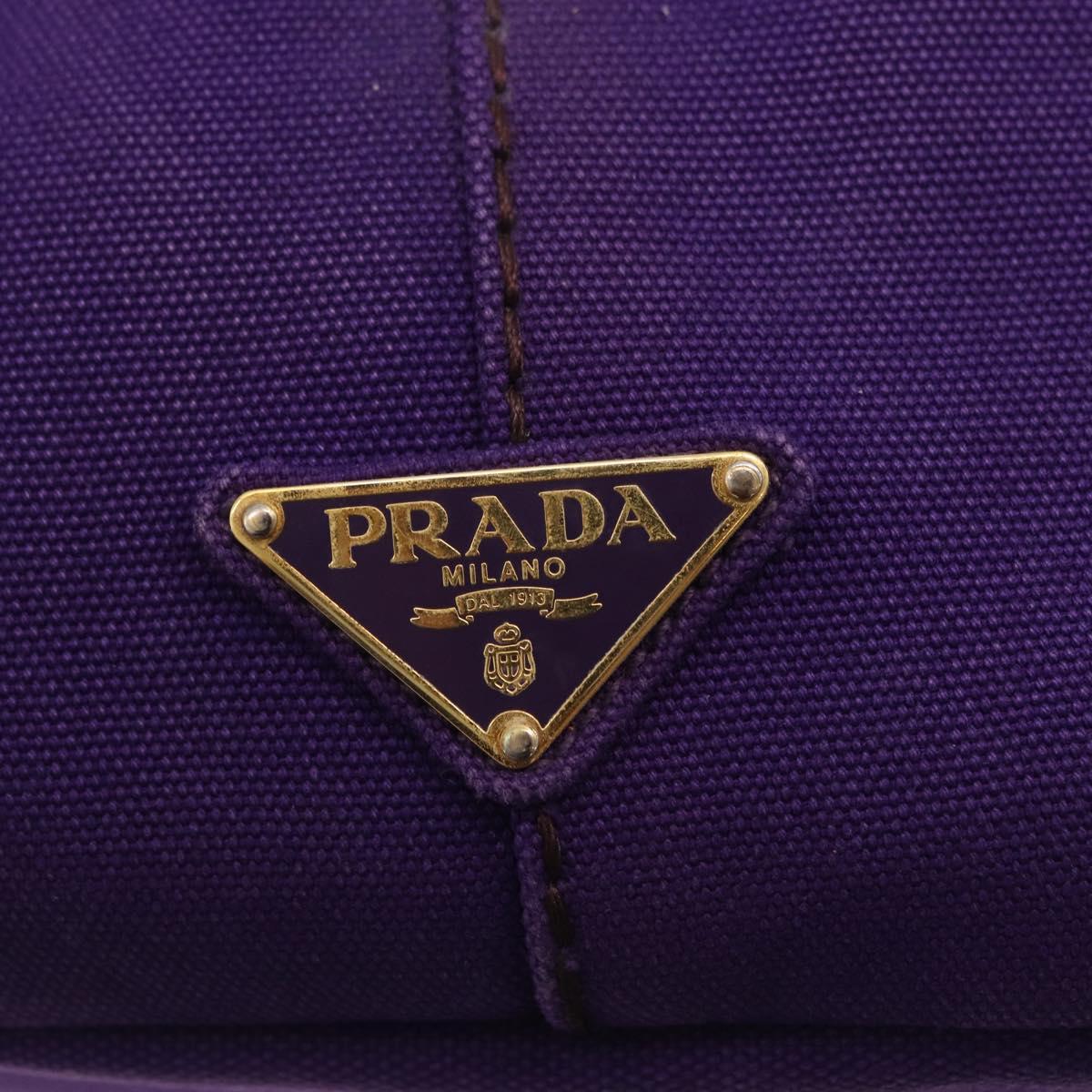 PRADA Canapa MM Hand Bag Canvas Purple Gold Tone Auth mr3004A