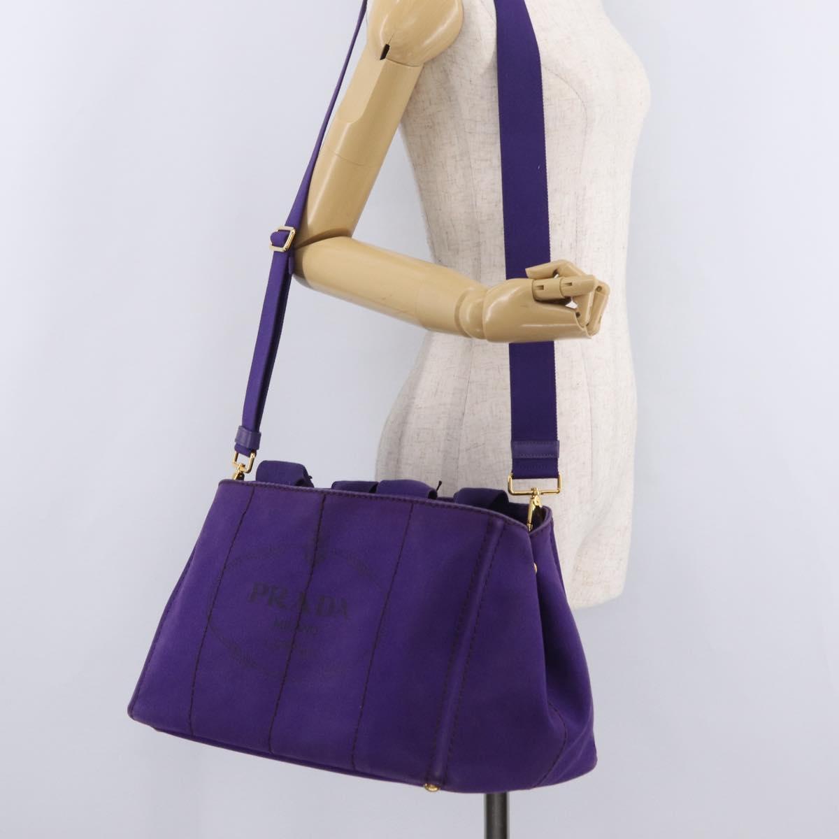 PRADA Canapa MM Hand Bag Canvas Purple Gold Tone Auth mr3004A