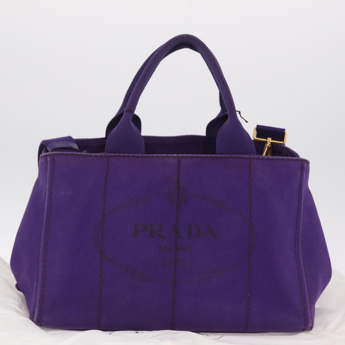 PRADA Canapa MM Hand Bag Canvas Purple Gold Tone Auth mr3004A