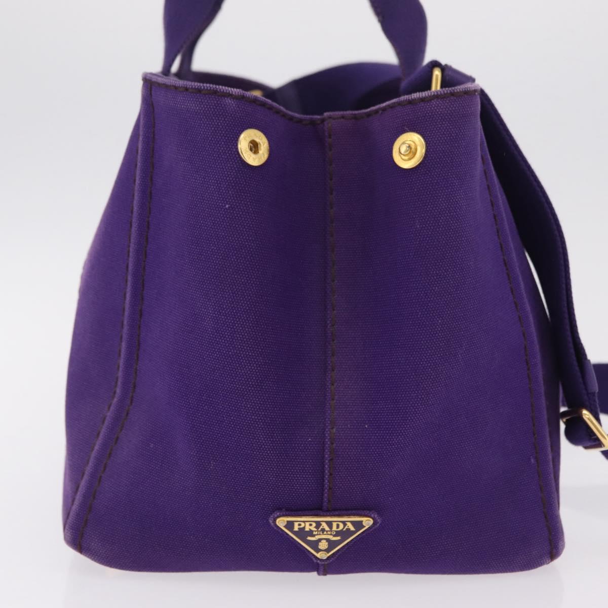 PRADA Canapa MM Hand Bag Canvas Purple Gold Tone Auth mr3004A
