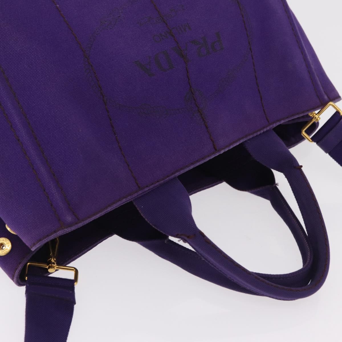 PRADA Canapa MM Hand Bag Canvas Purple Gold Tone Auth mr3004A