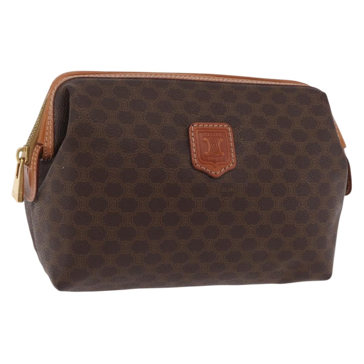 CELINE Macadam Canvas Pouch PVC Brown Gold Tone Auth mr3008A