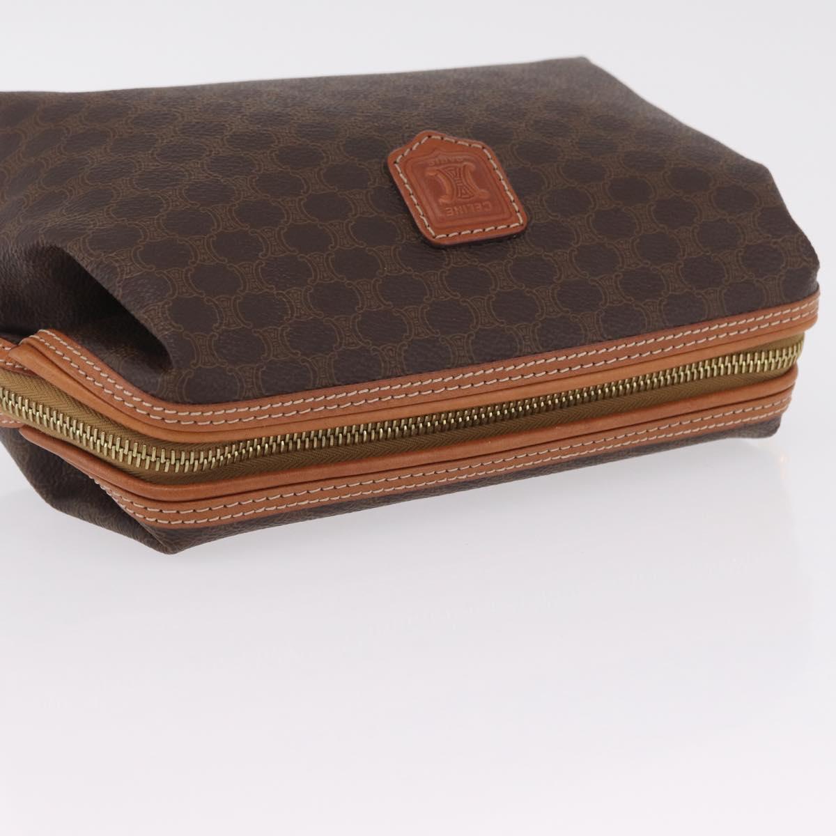 CELINE Macadam Canvas Pouch PVC Brown Gold Tone Auth mr3008A
