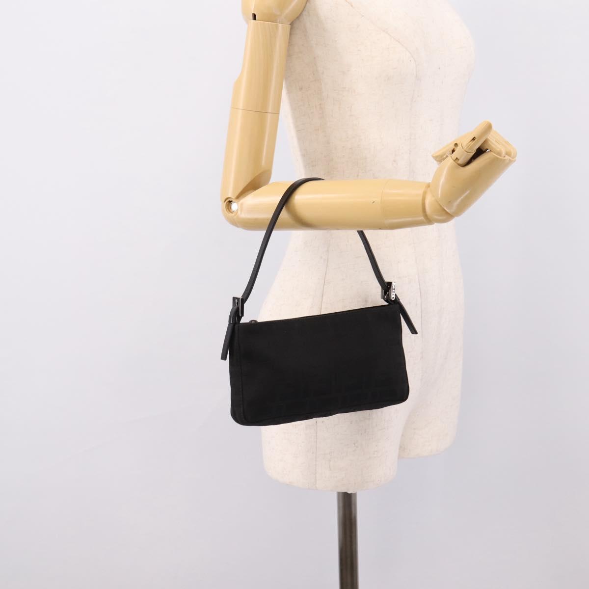 FENDI Zucca Canvas Accessory Pouch Black Silver 8BR041 Auth mr3012V
