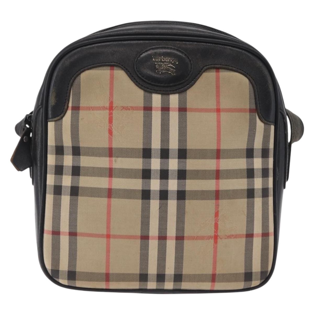 Burberrys Nova Check Shoulder Bag Canvas Beige Gold Tone Auth mr3013