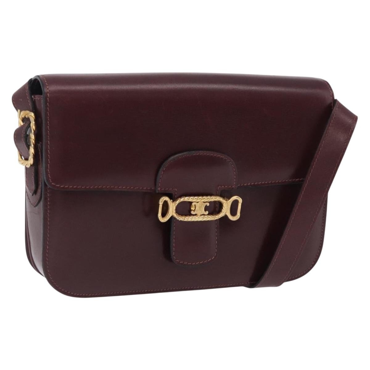 CELINE Shoulder Bag Leather Red Gold Tone Auth mr3019