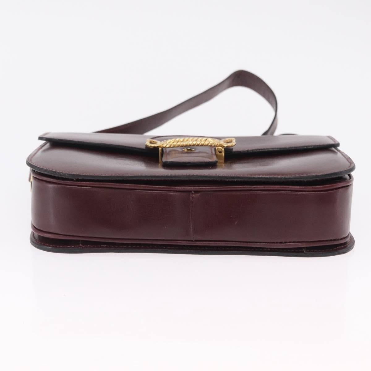 CELINE Shoulder Bag Leather Red Gold Tone Auth mr3019