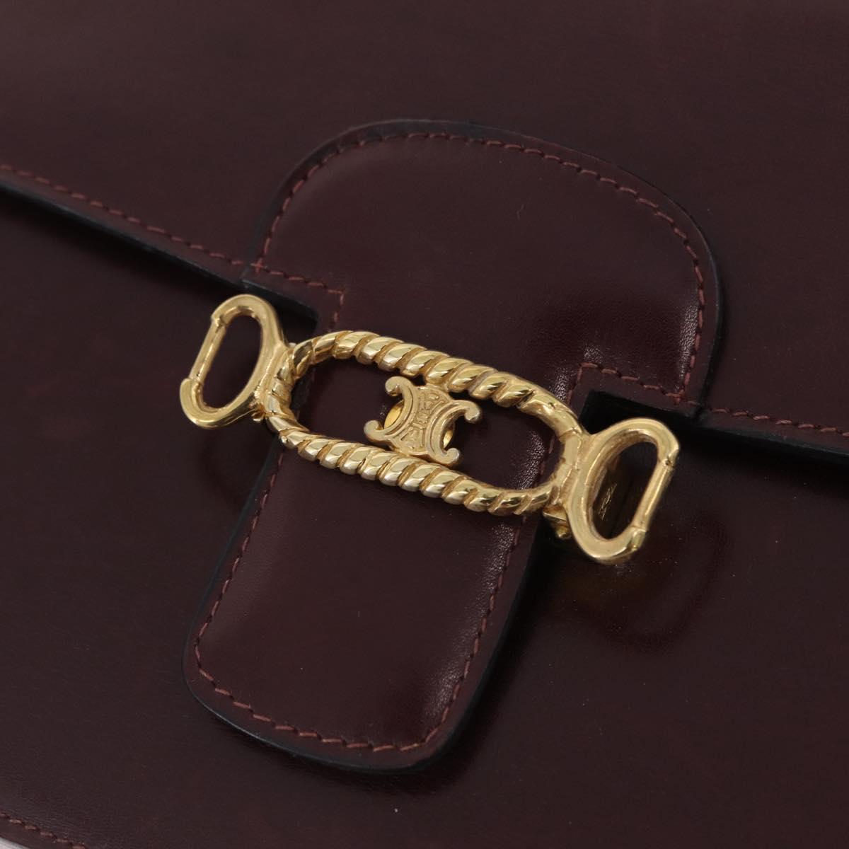 CELINE Shoulder Bag Leather Red Gold Tone Auth mr3019