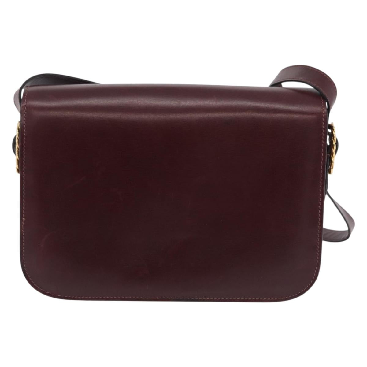 CELINE Shoulder Bag Leather Red Gold Tone Auth mr3019