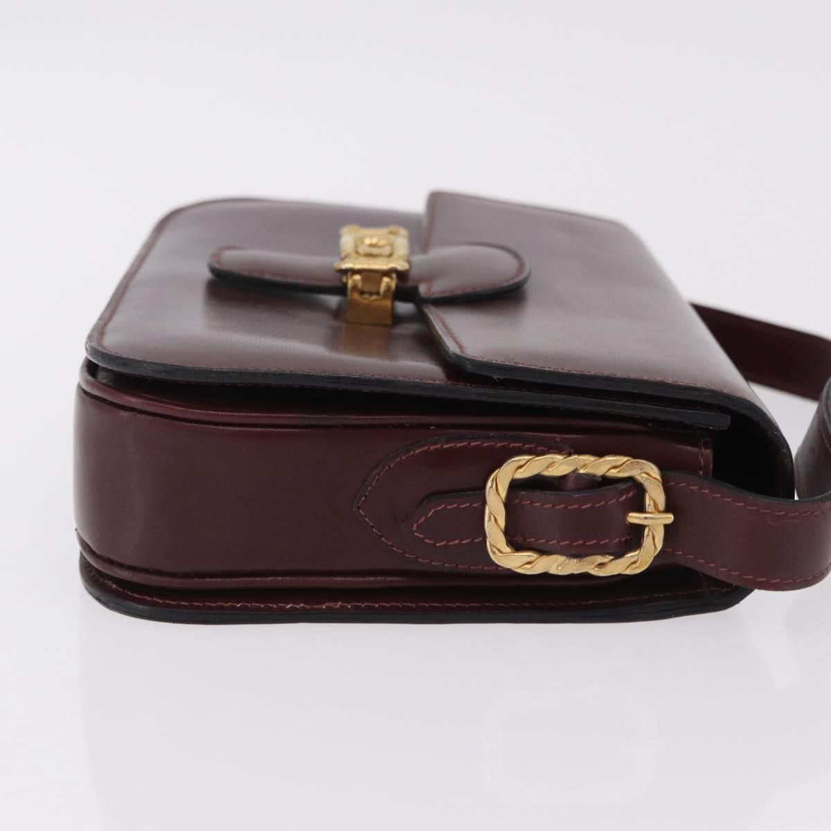 CELINE Shoulder Bag Leather Red Gold Tone Auth mr3019