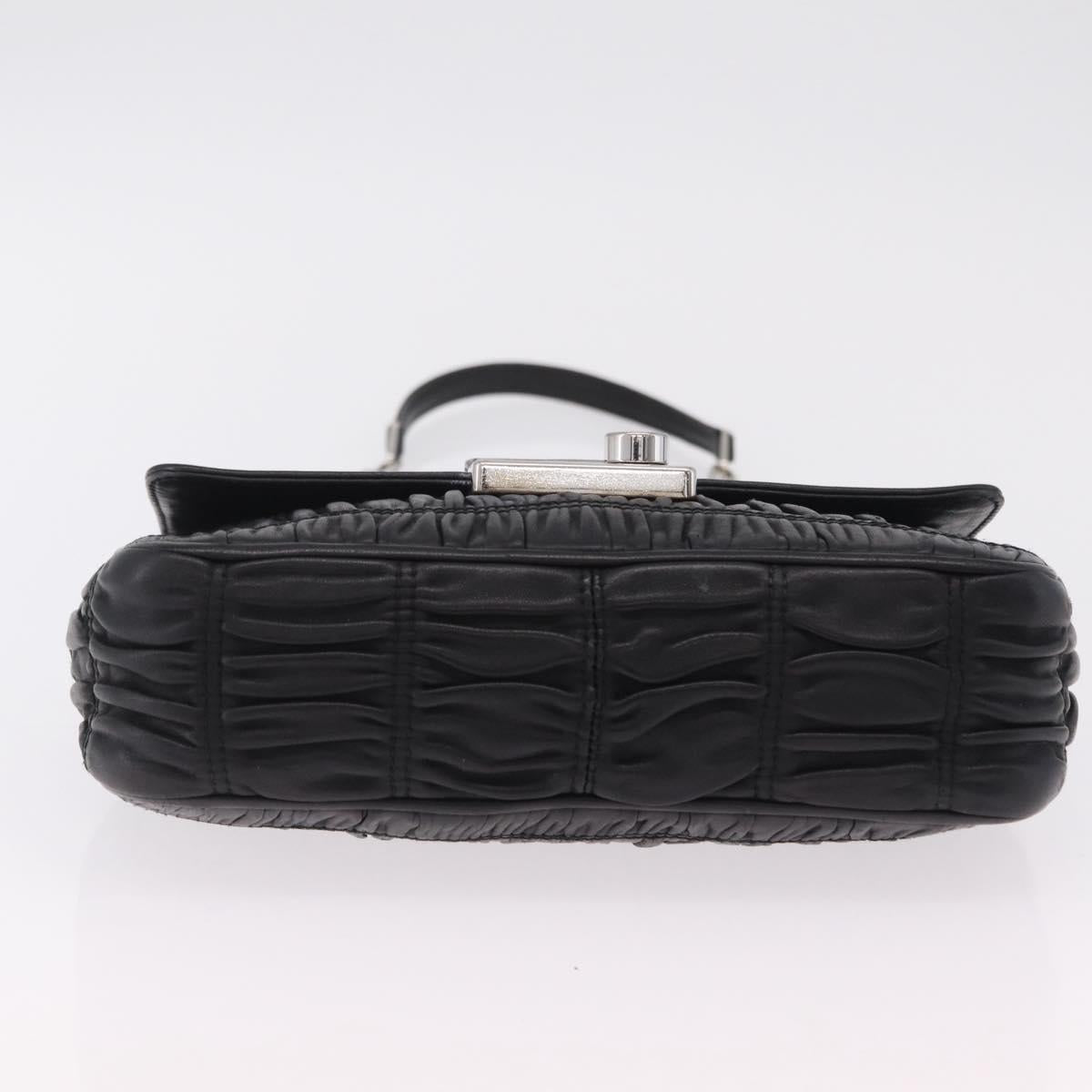 PRADA Chain Shoulder Bag Leather Black Silver Auth mr3021