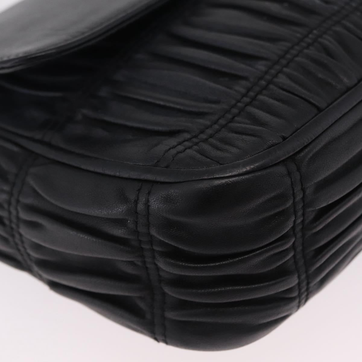 PRADA Chain Shoulder Bag Leather Black Silver Auth mr3021