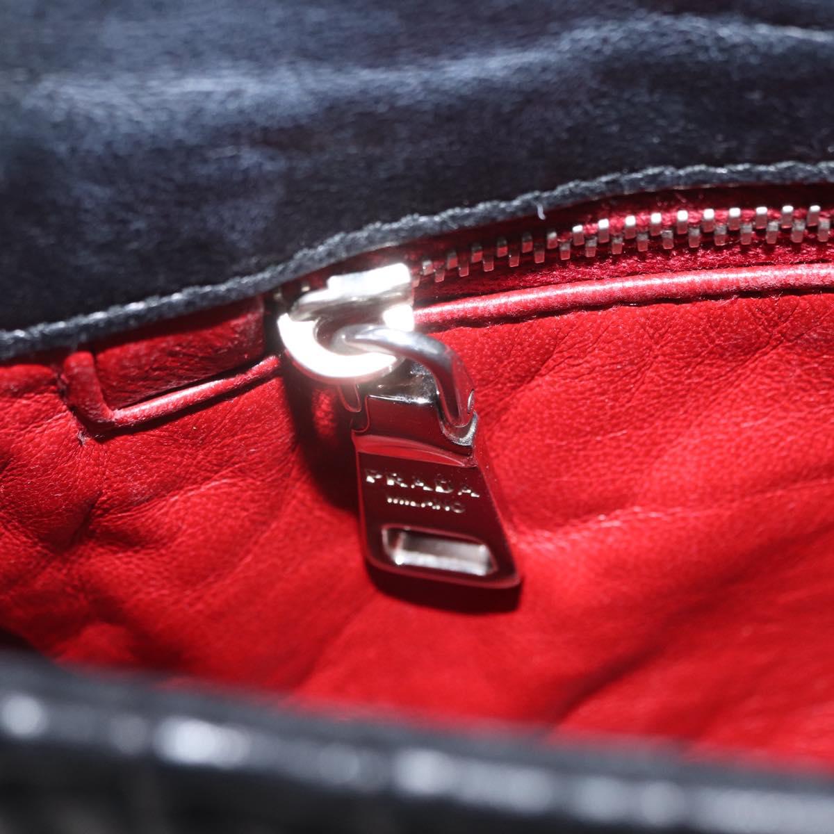 PRADA Chain Shoulder Bag Leather Black Silver Auth mr3021