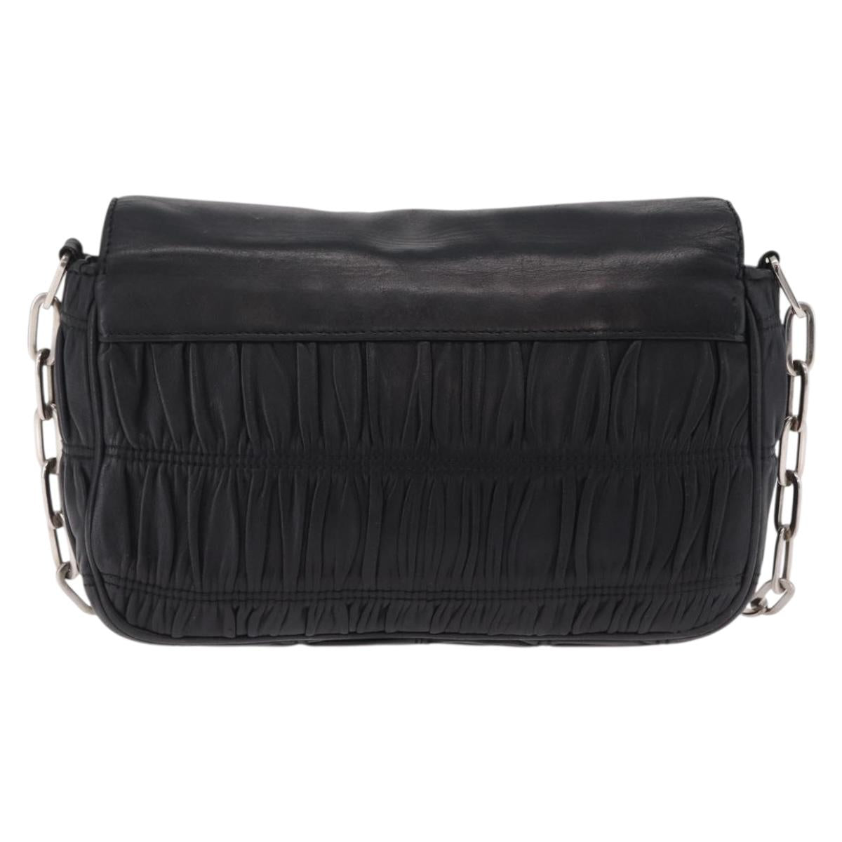 PRADA Chain Shoulder Bag Leather Black Silver Auth mr3021