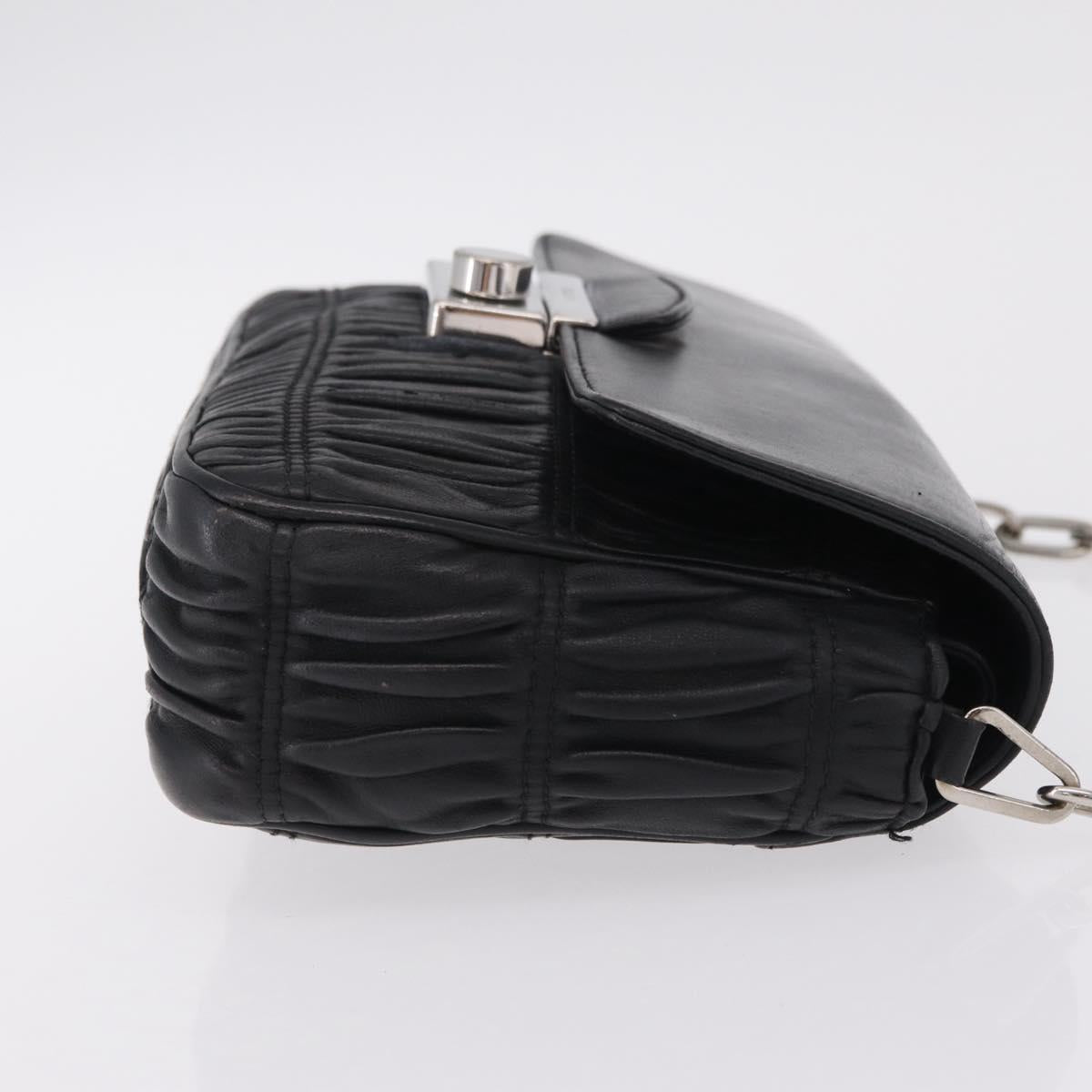 PRADA Chain Shoulder Bag Leather Black Silver Auth mr3021