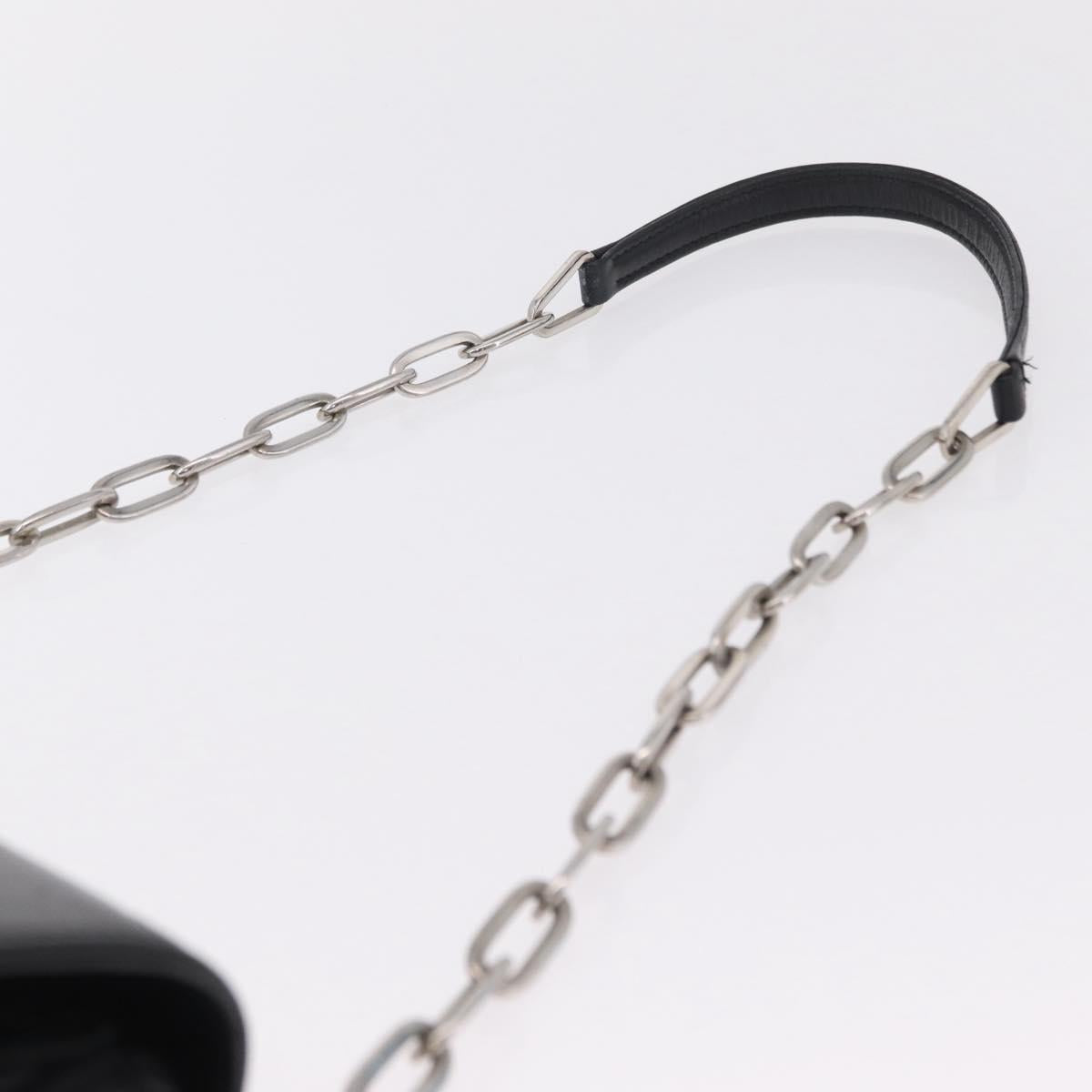 PRADA Chain Shoulder Bag Leather Black Silver Auth mr3021