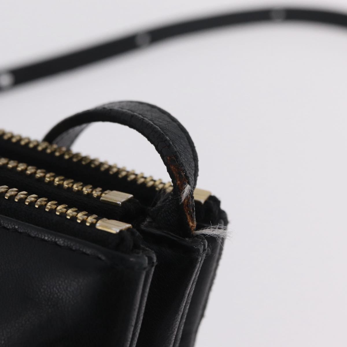 CELINE Trio Shoulder Bag Leather Black Gold Tone Auth mr3023