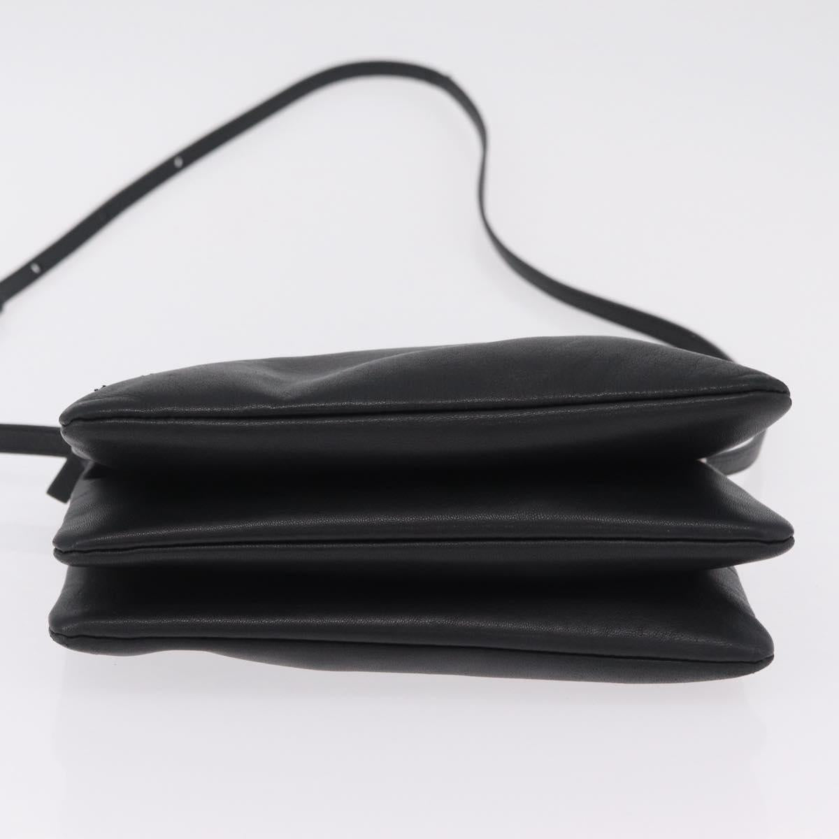CELINE Trio Shoulder Bag Leather Black Gold Tone Auth mr3023