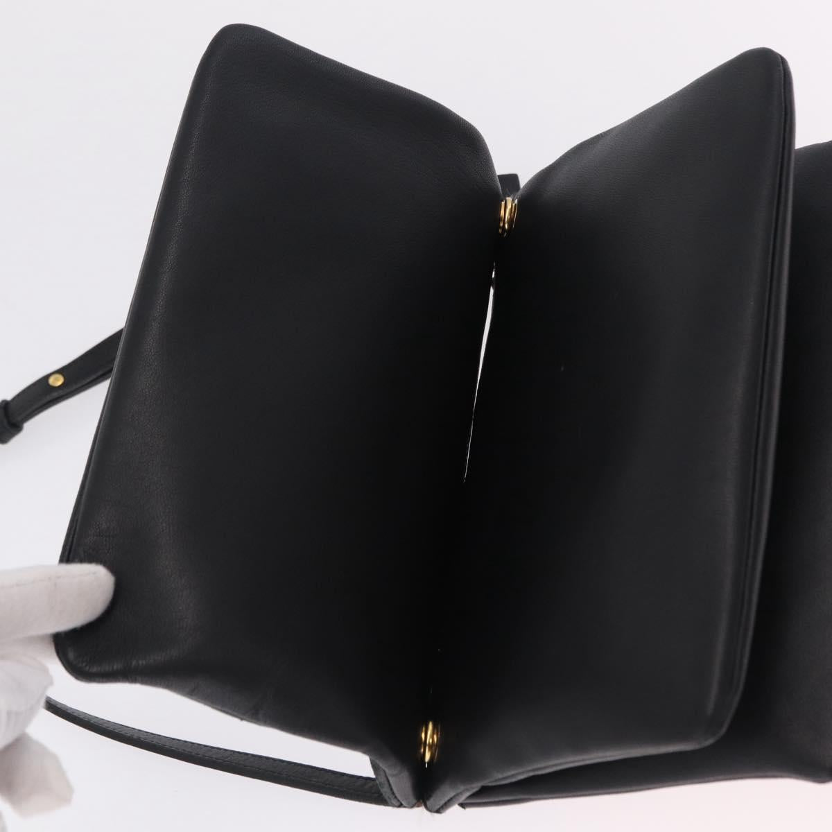 CELINE Trio Shoulder Bag Leather Black Gold Tone Auth mr3023