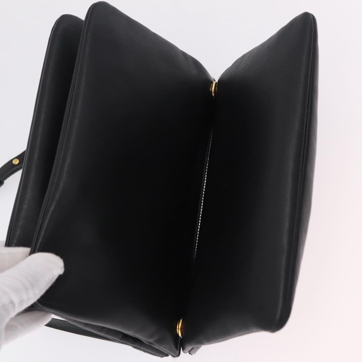 CELINE Trio Shoulder Bag Leather Black Gold Tone Auth mr3023