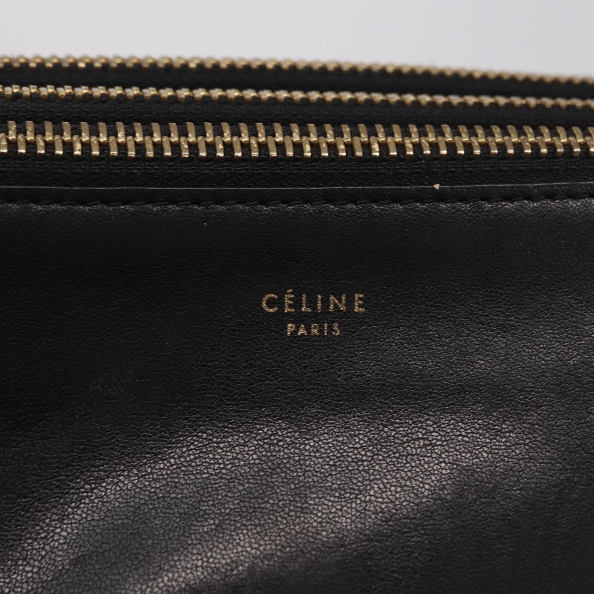 CELINE Trio Shoulder Bag Leather Black Gold Tone Auth mr3023