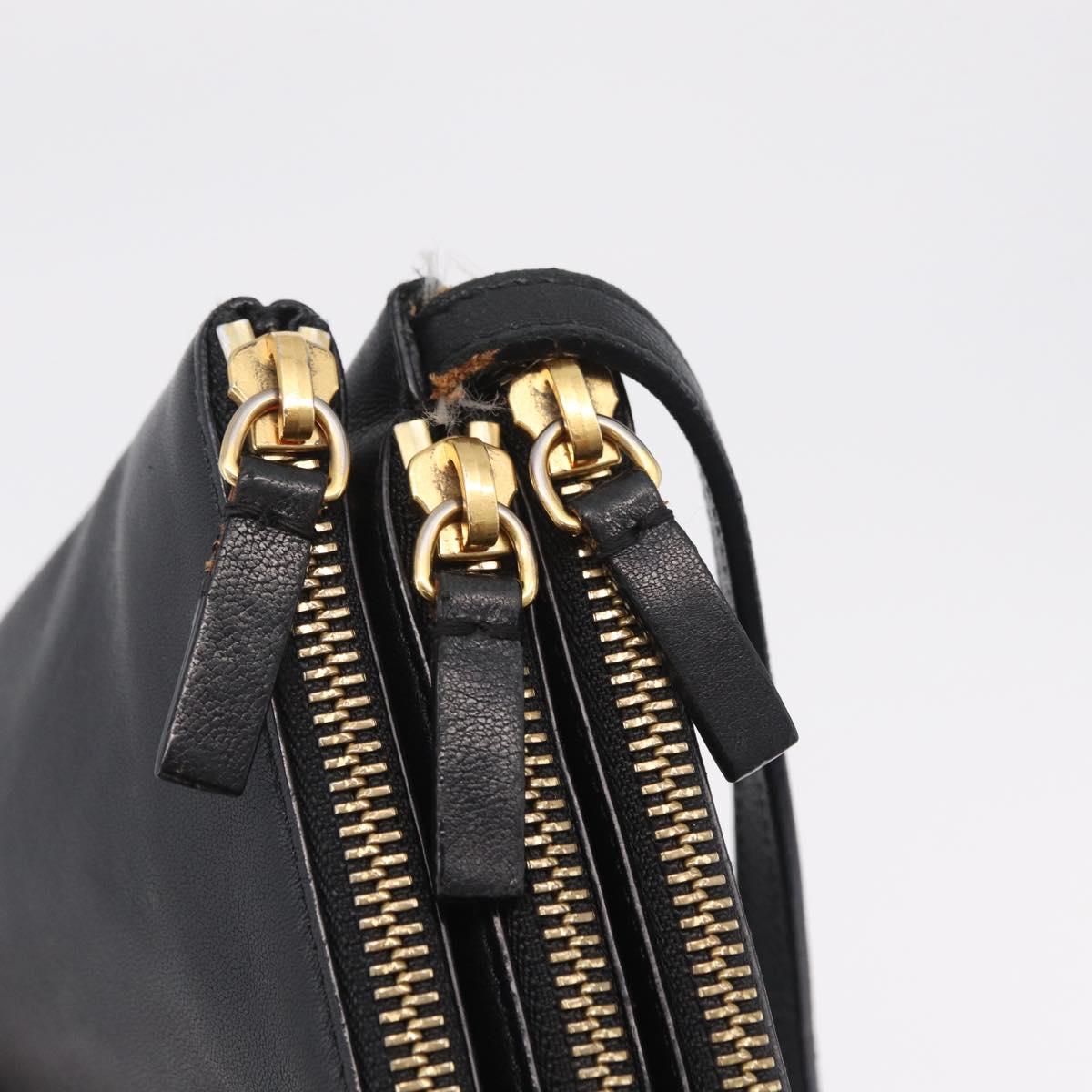 CELINE Trio Shoulder Bag Leather Black Gold Tone Auth mr3023