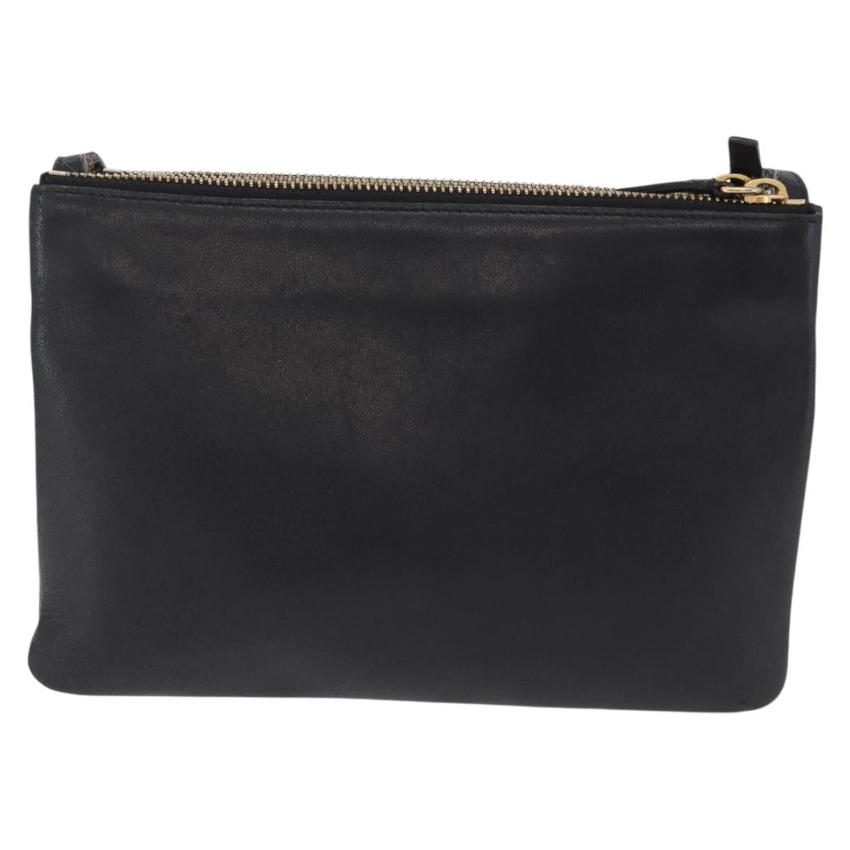 CELINE Trio Shoulder Bag Leather Black Gold Tone Auth mr3023