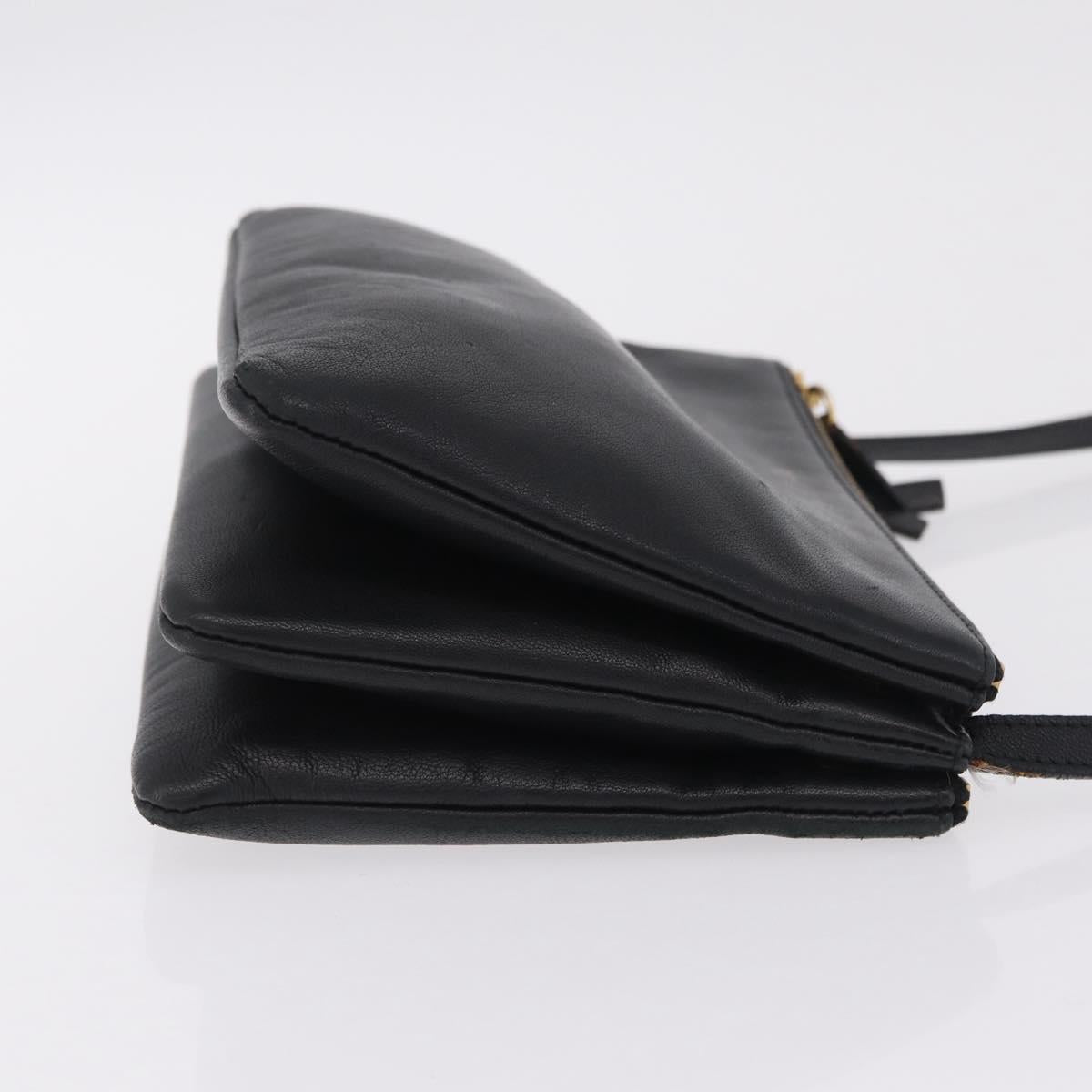 CELINE Trio Shoulder Bag Leather Black Gold Tone Auth mr3023